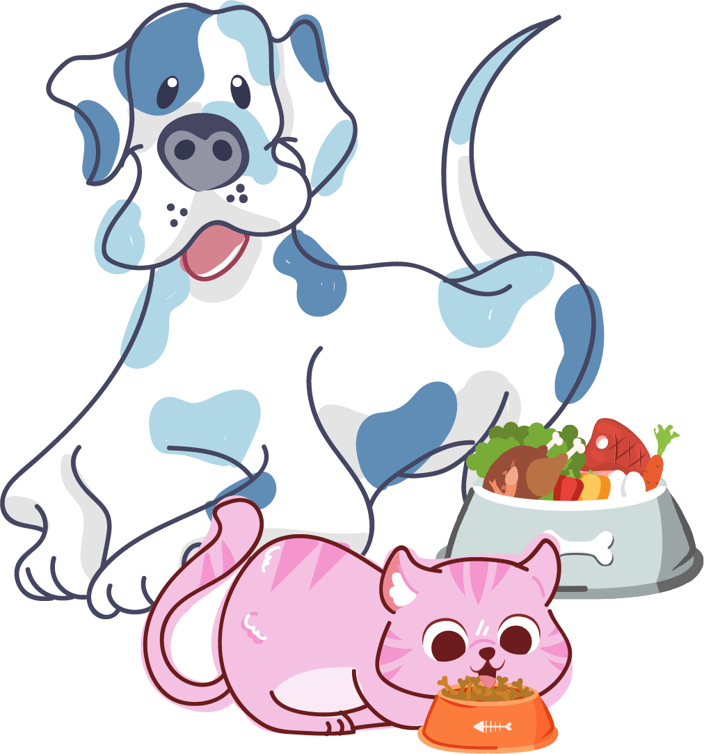 Perro y gato disfrutando comida natural Trunimal